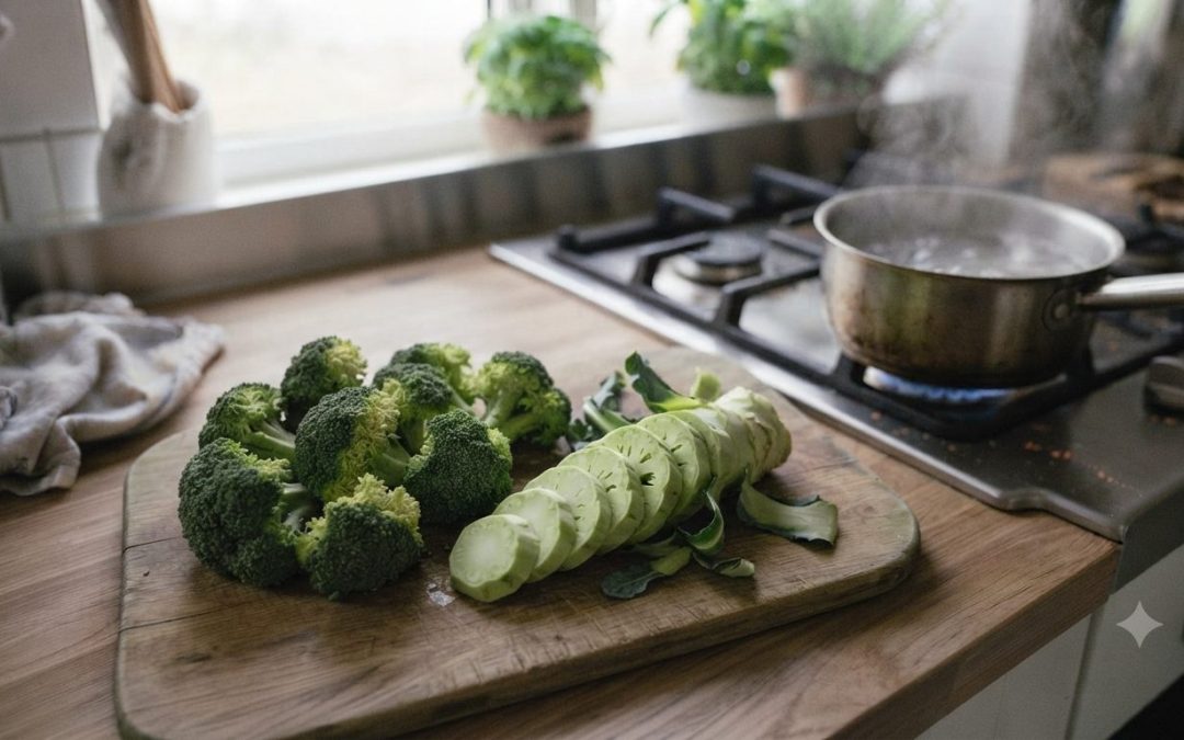 Frisk broccoli delt i buketter - kogetid og tilberedning