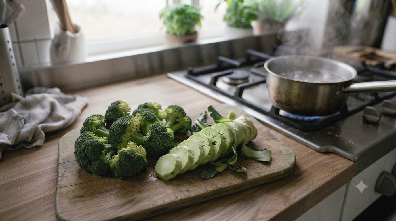Frisk broccoli delt i buketter – kogetid og tilberedning