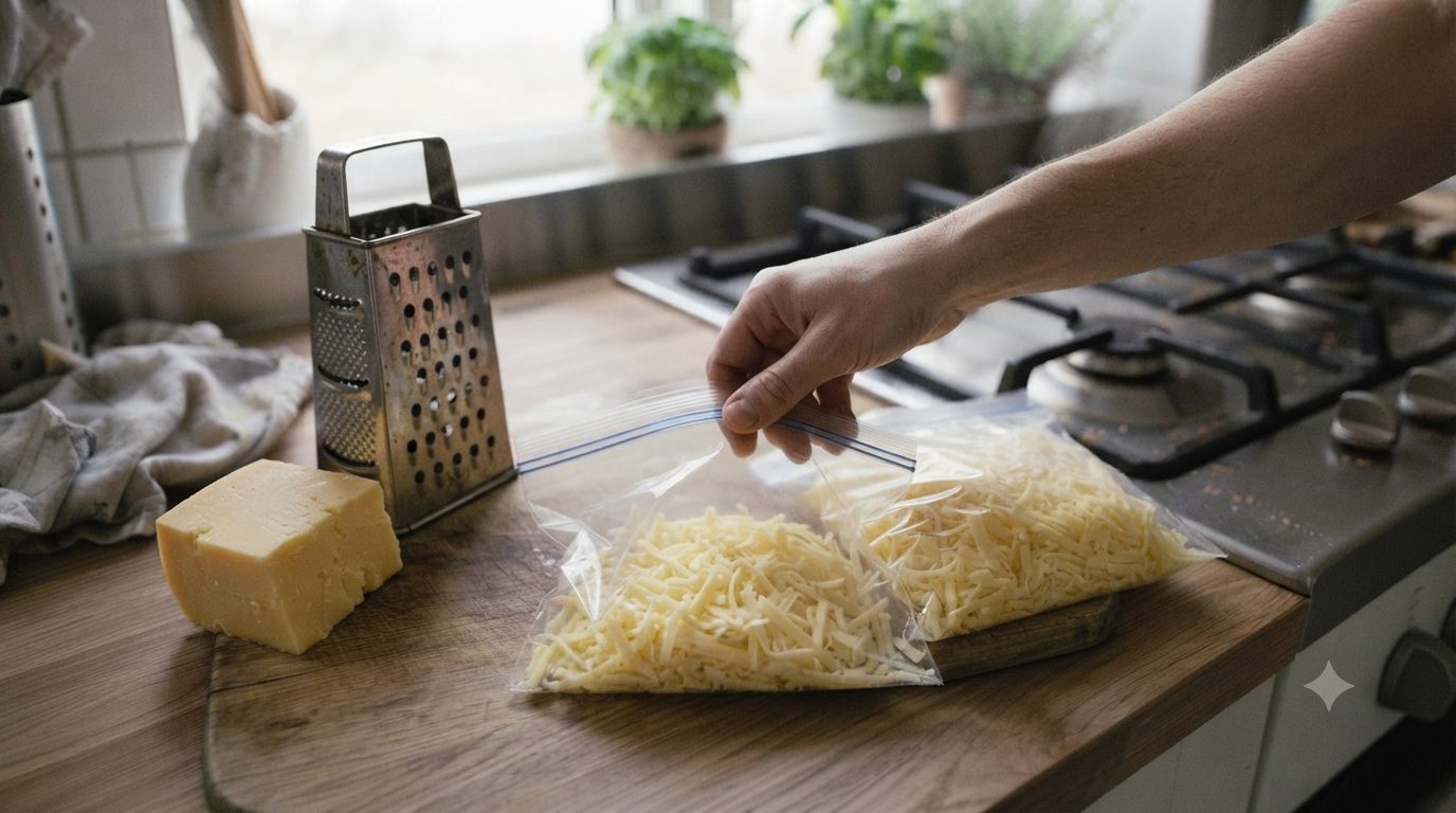 Revet ost i fryseposer på køkkenbord – kan man fryse ost