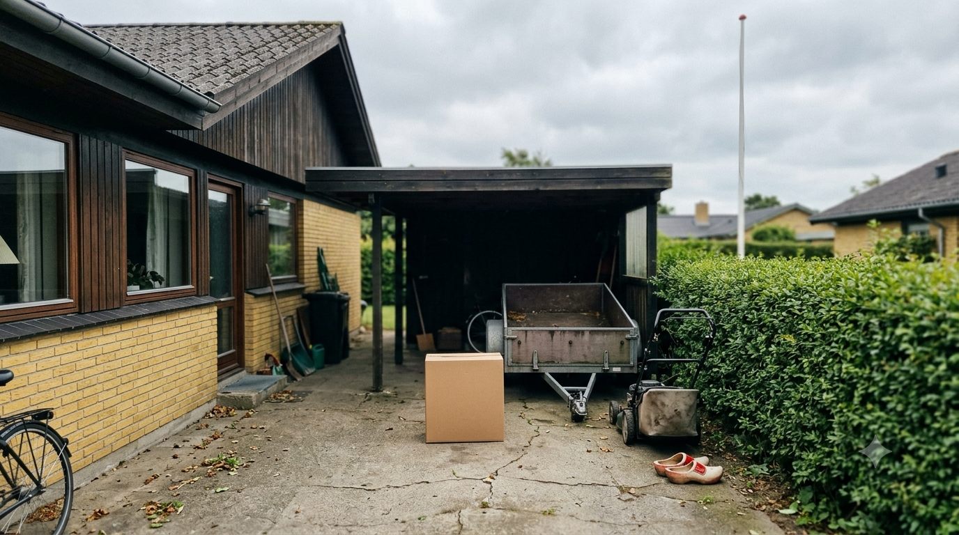 Måltidskasse leveret i carporten ved dansk parcelhus