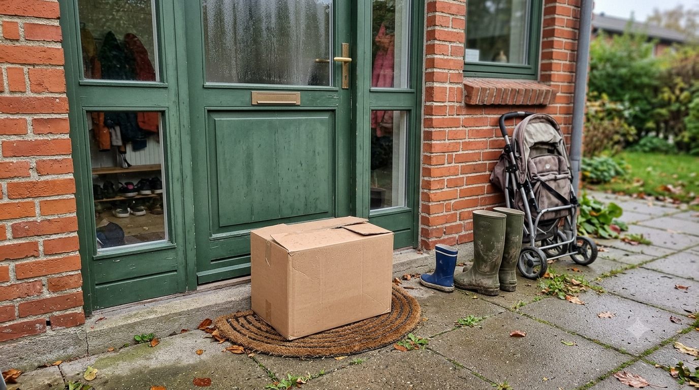 Måltidskasse leveret ved hoveddøren i dansk villakvarter